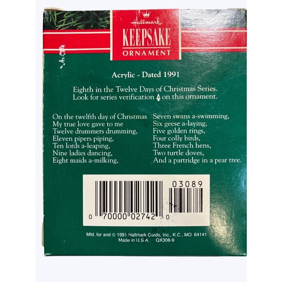 Hallmark Keepsake Ornament 1991 Twelve Days Of Christmas Eight Maids A-Milking A - Picture 3 of 10